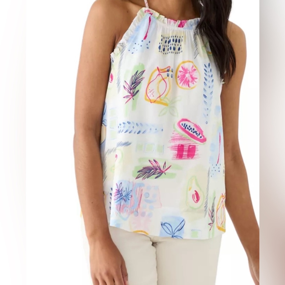 *NWT* Crown & Ivy Sleeveless Printed Ruffle Halter Top in “Multi Fruit” Sz. XL